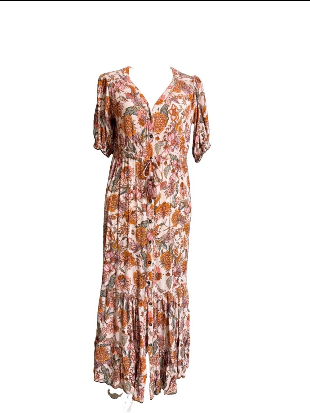 Knox Rose Boho ruffle Floral Button Front Maxi Dress - cottage core flowy picnic